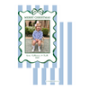 Watercolor Green Ribbon Blue Stripe Holiday Card
