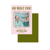 Pink and Olive Green wavy frame holiday card