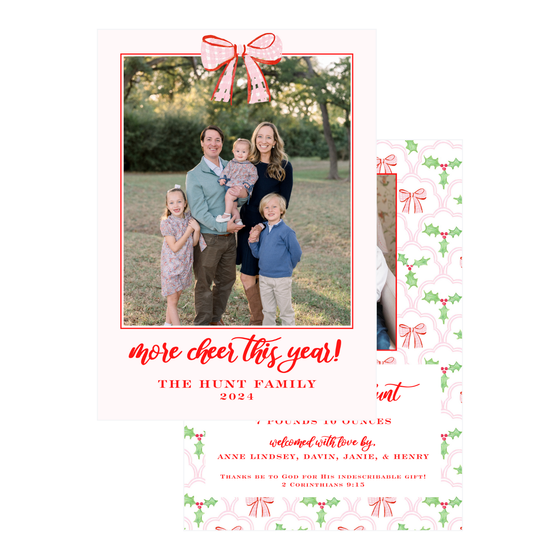 Light Pink Bow and Holly Holiday Card