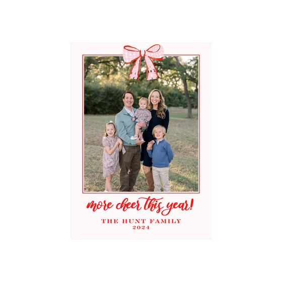Light Pink Bow and Holly Holiday Card