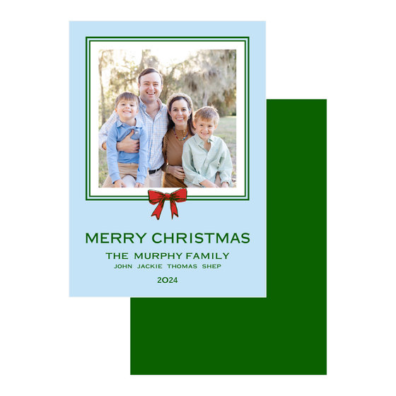 Red Bow and Green Outline Holiday Card