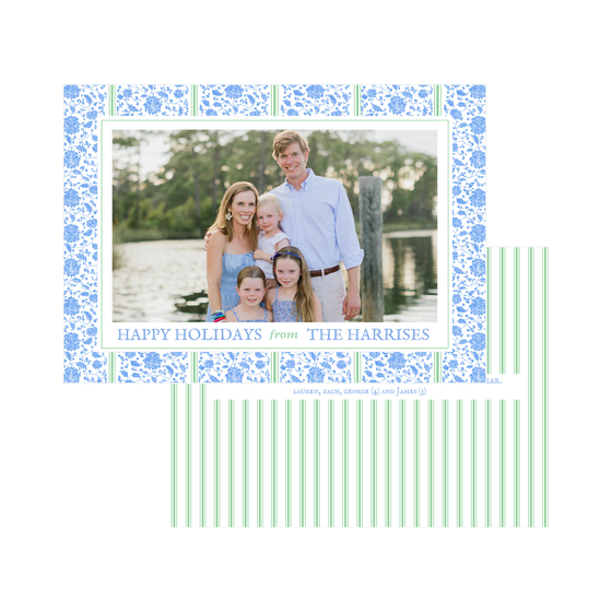 Blue Floral Holiday Card