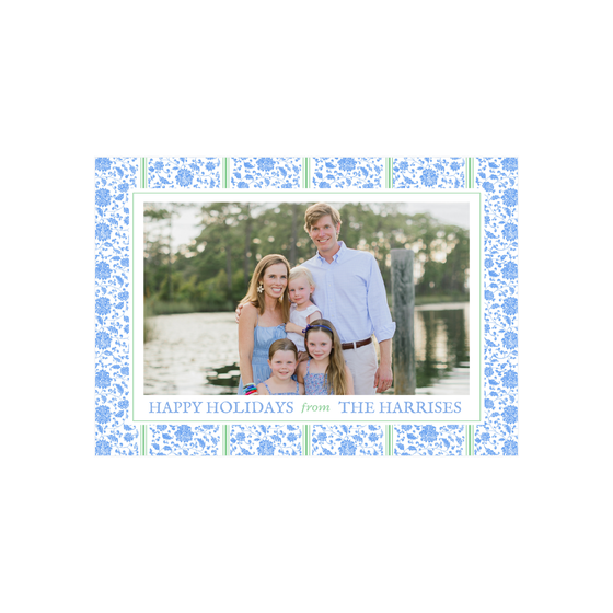 Blue Floral Holiday Card