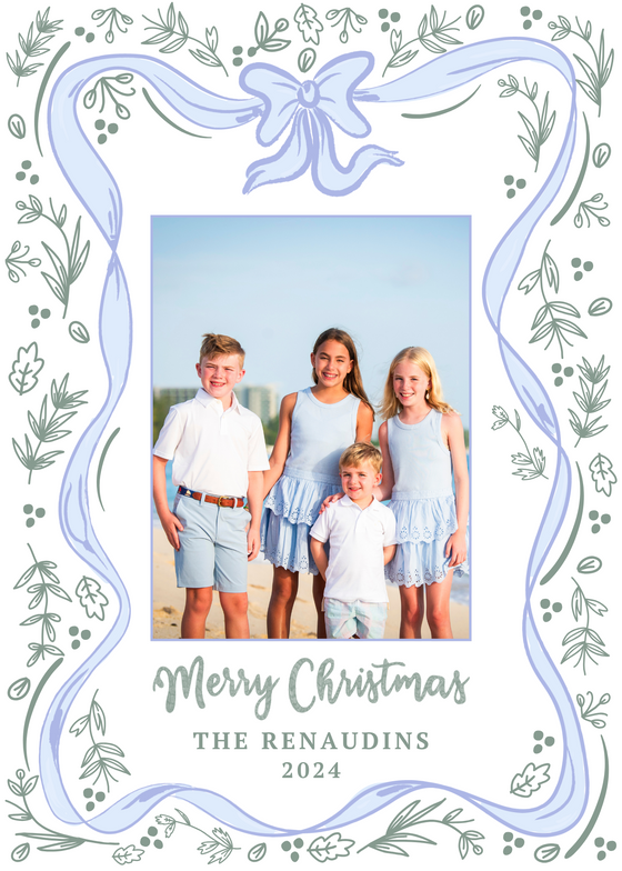 bow frame and leaf holiday card