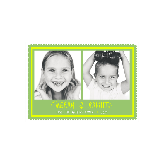 Neon Green Merry and Bright Holiday Card