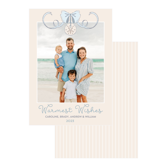 Blue Bow Seashell Holiday Card