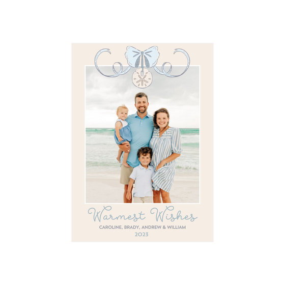 Blue Bow Seashell Holiday Card