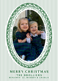  Green stripe oval frame holiday card