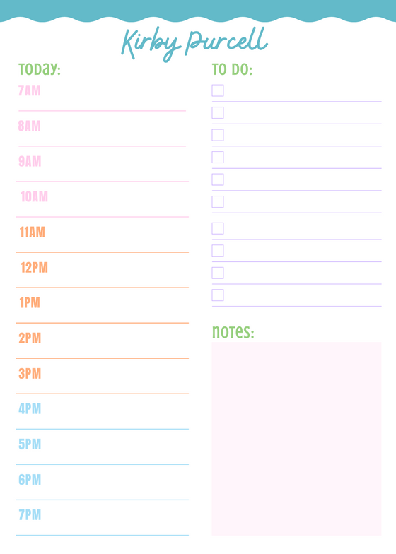 Colorful Hourly Planning Notepad