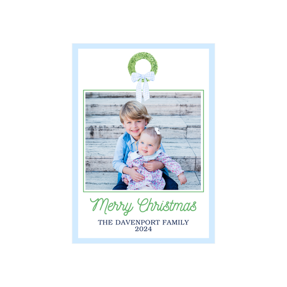 Blue Bow Wreath Holiday Card