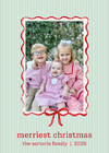 Green and Red pinstripe bow holiday card
