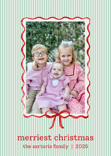  Green and Red pinstripe bow holiday card