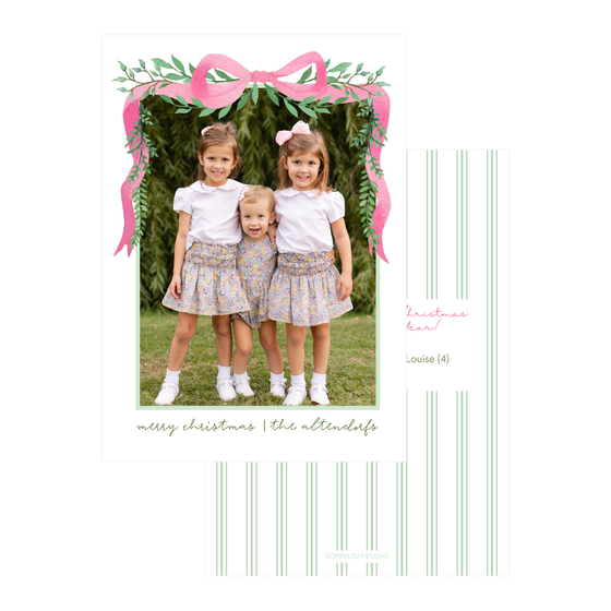 Pink Bow Garland Holiday Card