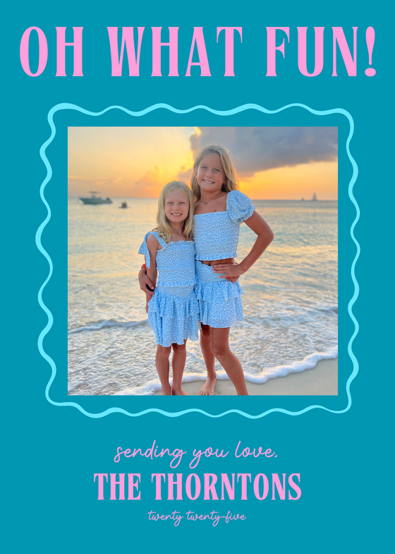 turquoise and pink wavy frame holiday card