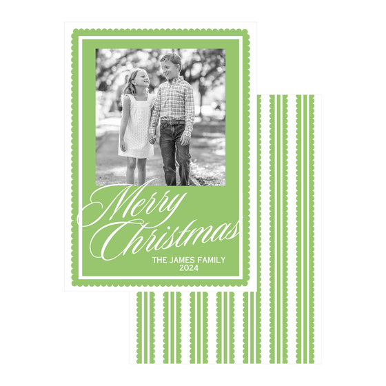 Green & White Scallop Holiday Card