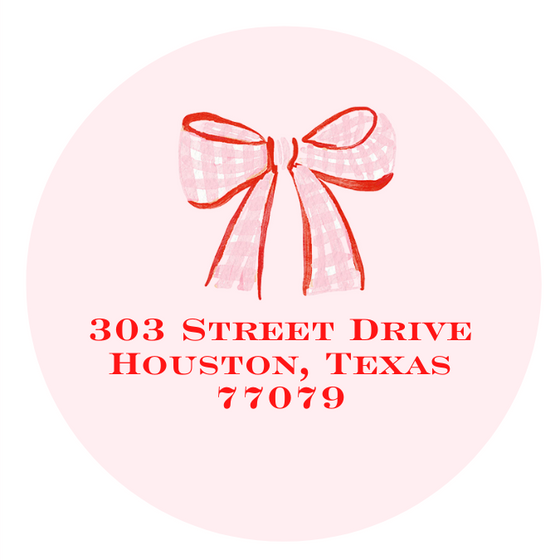 Pink Bow Round Holiday Card Return Address Label