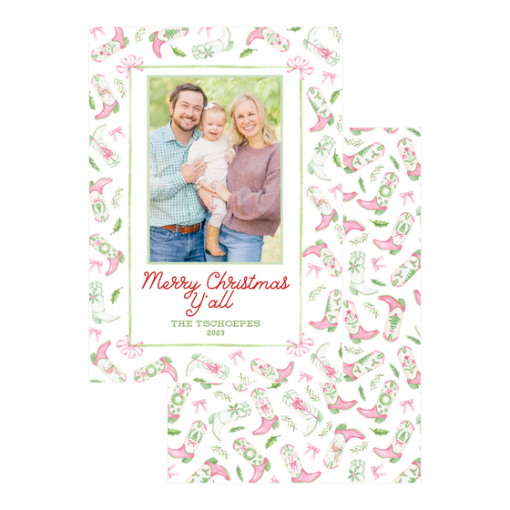 Pink Cowboy Boots Holiday Card