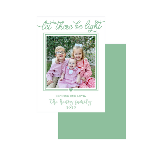 Let there be light green holiday card