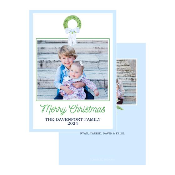 Blue Bow Wreath Holiday Card