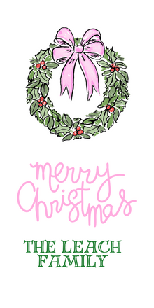  Pink Bow Wreath Rectangular Holiday Gift Tag