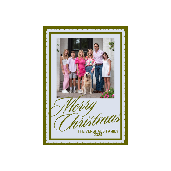 Dark Green & Light Blue Scallop Holiday Card