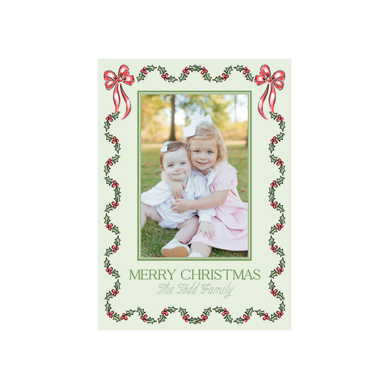 Holly Bow Garland Holiday Card