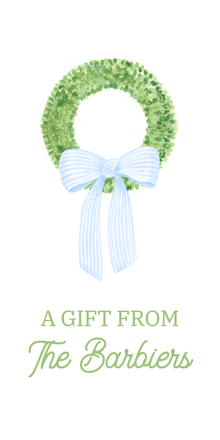  Simple Blue Bow Wreath Rectangular Holiday Gift Tag