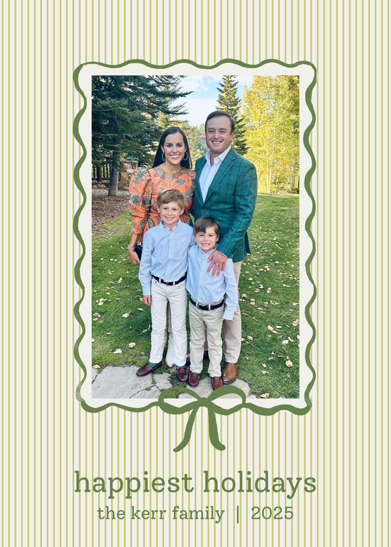 Olive and Green pinstripe bow holiday card
