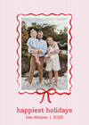 pink and red pinstripe bow holiday card