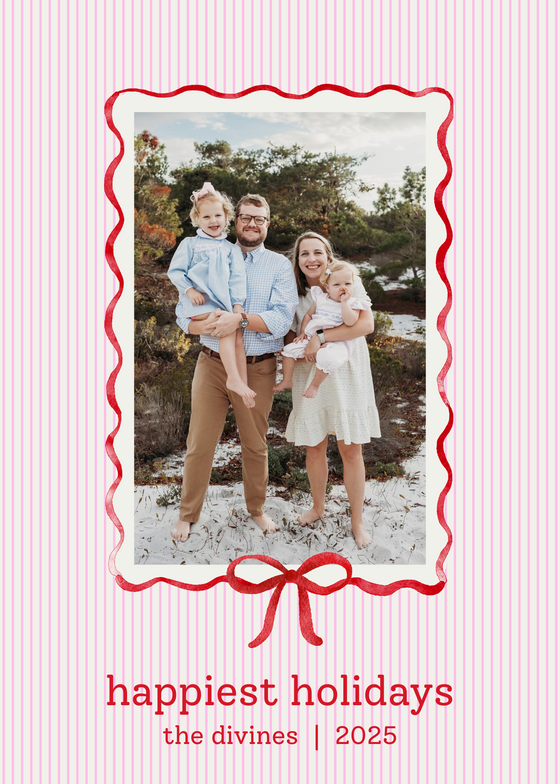 pink and red pinstripe bow holiday card