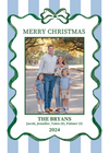 Watercolor Green Ribbon Blue Stripe Holiday Card