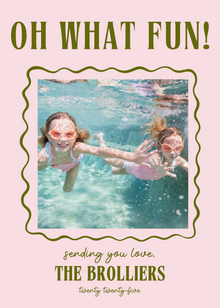  Pink and Olive Green wavy frame holiday card