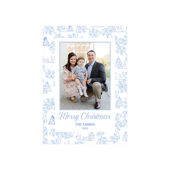 Blue Toile Holiday Card