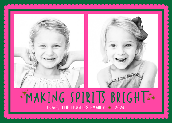 Pink and Green Merry and Bright Holiday Card