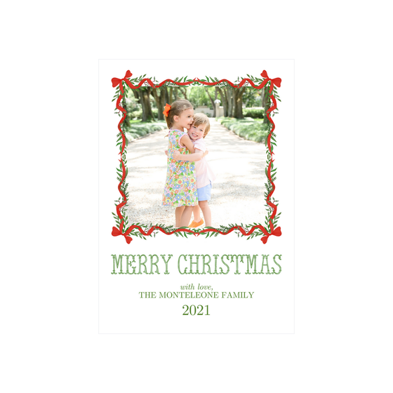 Red Bow Garland Border Holiday Card