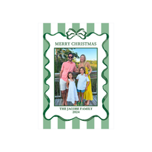  Watercolor Green Ribbon Green Stripe Holiday Card