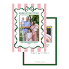 Watercolor Green Ribbon Pink Stripe Holiday Card