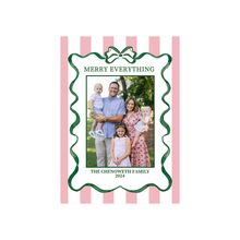  Watercolor Green Ribbon Pink Stripe Holiday Card