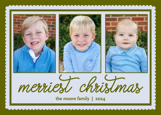 Olive Green Light Blue horizontal Holiday Card