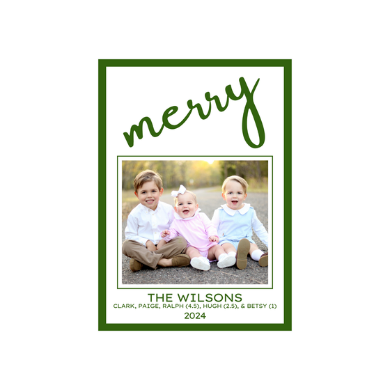 Merry Green Outline Holiday Card