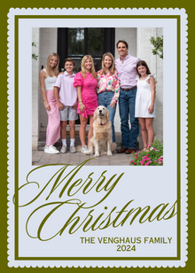  Dark Green & Light Blue Scallop Holiday Card