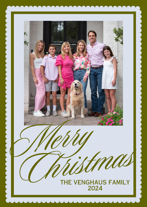 Dark Green & Light Blue Scallop Holiday Card