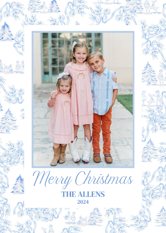 Blue Toile Holiday Card