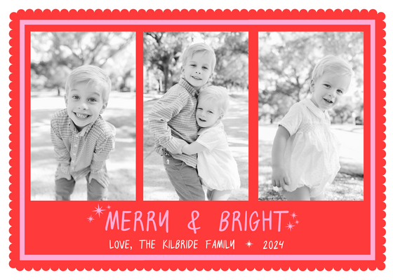 Bright Pink Merry and Bright Holiday Card