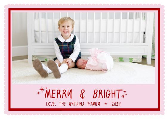 Red and Pink Merry and Bright Holiday Card