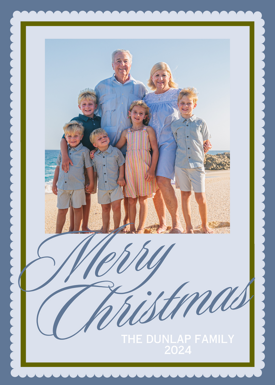 Light Blue & Dark Blue Scallop Holiday Card