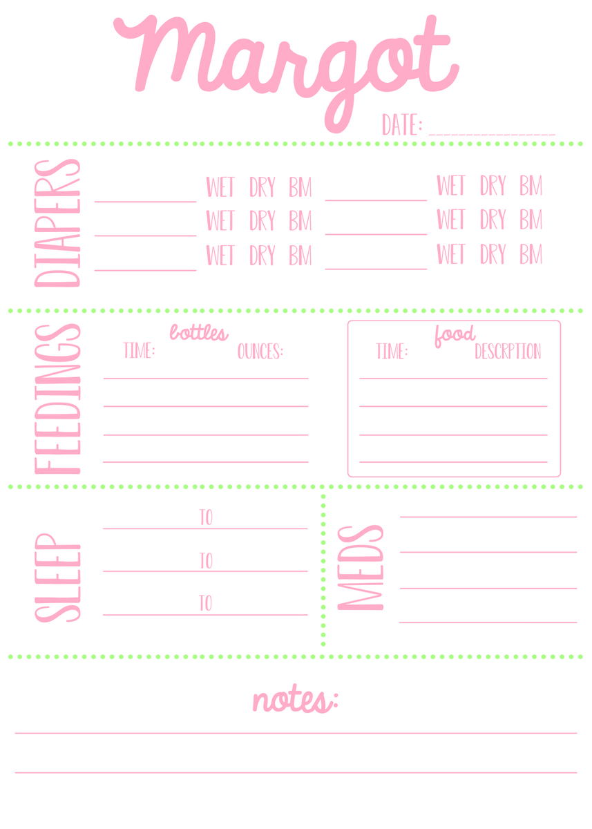 Baby Girl Daily Infant Sheet Notepad – Scribbled Designs