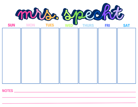 Script Rainbow Weekly Calendar Notepad
