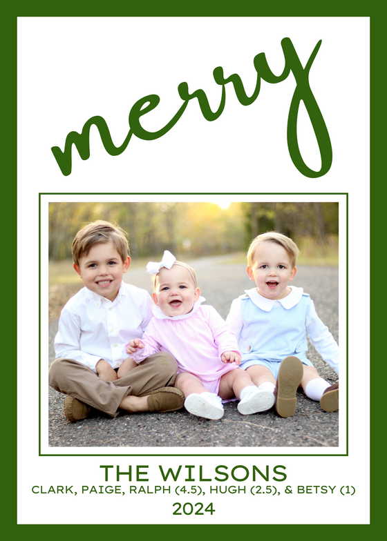 Merry Green Outline Holiday Card