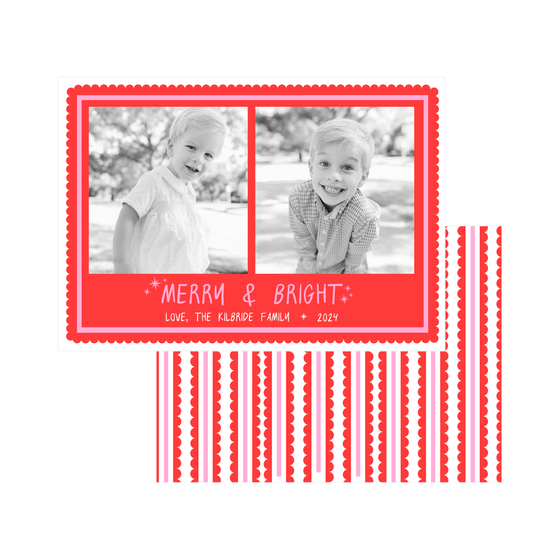 Red and Pink Merry and Bright Holiday Card